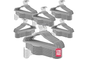 COM-FORT HOUSE- Perchas Terciopelo Antideslizantes- Pack 120 Unidades- Color Gris- Diseño Ultrafino Ahorra Espacio - Gancho Giratorio 360° - para Trajes, Vestidos, Camisas