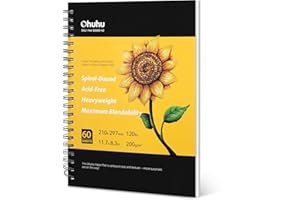 Ohuhu Skizzenbuch A4 für Alkoholmarker - 200 g/m² Premium-Papier, 120 Seiten (60 Blätter), 21 x 29,7 cm, säurefrei, mit Spiralbindung | Sketchbook für Aquarell, Marker & Illustration