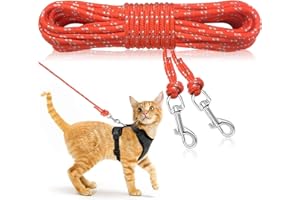 RANYPET Guinzaglio lungo riflettente per gatti, 9 m, a prova di fuga, lungo e sicuro, per gatti, cuccioli, conigli e piccoli animali Arancione