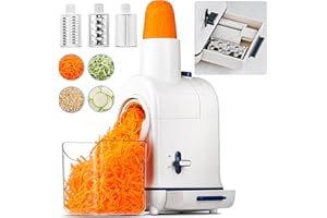 AAOBOSI Râpe a Légumes Électrique,AOBOSI Râpe Electrique pour râper et émincer avec une grande fente pour râper les carottes entières, les pommes de terre, 3 lames et un moteur silencieux-Mise à jour
