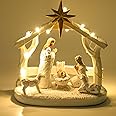 CHUANGLI Nativity Set for Christmas Decoration, Resin LED Nativity Set Nativity Scene Indoor with Manger, Nativity Sets & Figures Nativity Story- Christmas Decorations Indoor