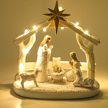 Santons Crèche Noël Féérie Lights - 11 Figurines Porcelaine 10 Cm, Multicolores - Décoration Nativité Traditionnelle
