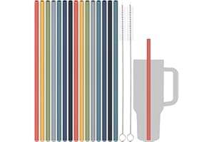 Tomorotec Silikonowe słomki do picia wielokrotnego użytku, 30 cm, 15 szt. i szczotki do czyszczenia kubków Stanley, 1,134 g, 850 g, 560 g, bez hałasu, bez BPA, silikon klasy spożywczej, regulowane do