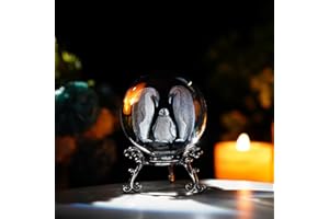 ZEERSHEE 60 mm Kristall-Pinguine, dekorative Kugeln, 3D-Lasergravur, Briefbeschwerer mit Ständer