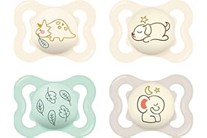 MAM Supreme Day & Night Schnuller | 0-6 Monate | Babyschnuller für Neugeborene | 94% Akzeptanz | beugt Zahnfehlstellungen vor | mit Zahnmedizinern entwickelt| SkinSoft Silikon | Dino/Hund | 4 Stück