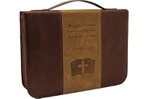 IvyRobes Vintage Bible Cover Case for Men Brown PU Leather Durable Zipper Cross Bible Bag Carrying Case Large Size