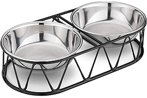 Navaris Comedero y Bebedero para Gato Perro - 2X Cuenco Elevado de Acero Inoxidable para Perros Gatos - Doble tazón Desmontable con Soporte - Negro