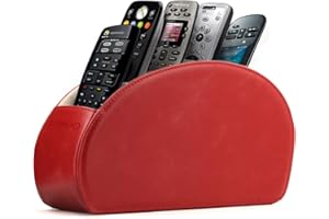 Londo Range Télécommandes à 5 Compartiments - DVD, Blu-Ray, TV, Chaîne Hi-FI, Roku ou Apple TV - Cuir avec Doublure Suédée - Faible Encombrement pour Séjour ou Chambre (Rouge)