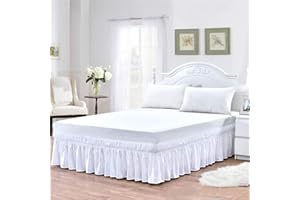 Morbuy Bettrock Elastischer mit Staub Rüschen, Bettvolant Umwickelnde-Rüschen Mikrofaser mit DREI Stoffseiten Wrap Around Bett Rock Elastischem 38cm Drop (Weiß,120 * 200+38cm)