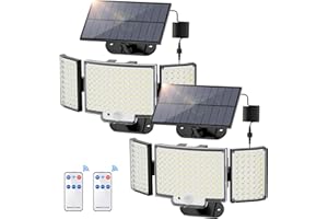Topabol Faretto LED da Esterno con Sensore di Movimento, 212 LED 3 Modos Lampada Solare da Esterno, IP65 Grandi Luce Solare LED Esterno, 340° Illuminazione (2 Pezzi - Bianco Freddo)