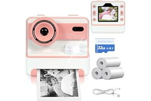 LIFEGOGO Pink Kids Instant Print Camera: 1080P Kids Digital Camera with 32GB Card & 3 Rolls Print Paper for Christmas Birthday Gifts Aged 3-12