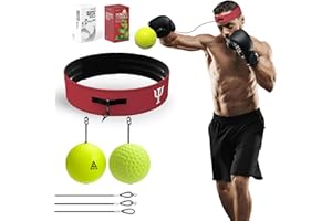 OOTO Boxing Reflex Ball, 2 Boxing Training Balls with Double-Layer Adjustable Headbands, Mma Speed Training for Adult/Kids, Perfect for Reaction, Agility, Hand Eye Coordination Training. Red Headband