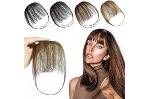 PARXITN Clip in Bangs Echthaar Front Fringe Air Bangs Haarverlängerungen Pony Haare für Frauen Hellbraun