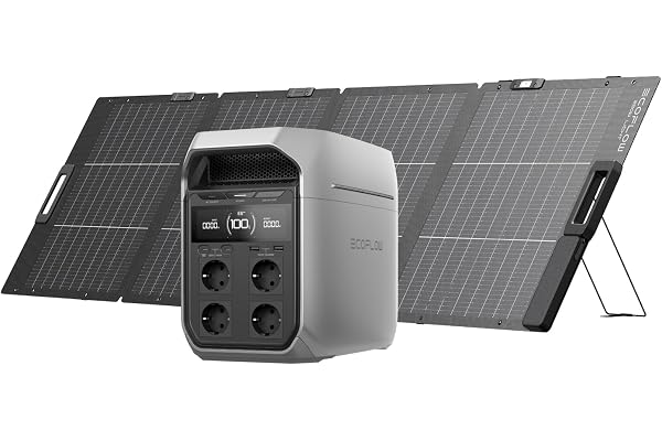 Générateur solaire EF EcoFlow DELTA 3 Plus avec panneau solaire bifacial 220W, 1000 W d'entrée PV, cellules LiFePO4, 1 024 Wh de capacité pour alimentation de secours, camping et camping-cars