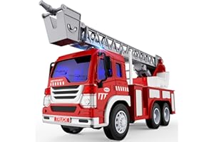 TOYABI Camion Pompieri Giocattolo, Grande Camion Vigili del Fuoco Bambini con Luci, Suoni, Estensibile Scala Rotante di Salvataggio 360, Gadget Compleanno Bambini per Ragazzi e Ragazze 3 4 5 6 Anni