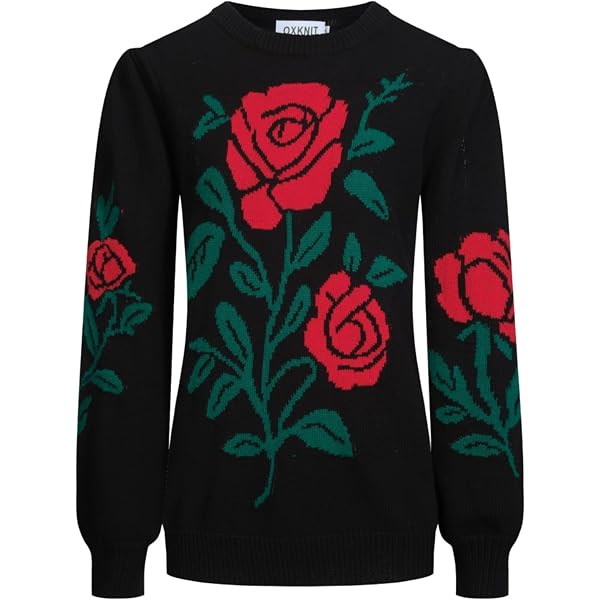 OXKnitstore Maglione Da Donna In Puro Cotone, Blu Scuro, Con Motivo Jacquard E Polsini Arruffati – Elegante E Casual