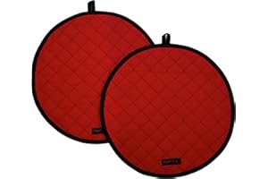 Ragged Rose Aga Cooker Hob Covers - 38 cm x 38 cm Universal Hob Mats for Gas, Oil, Electric, & Induction Aga Cookers - Pair of Machine Washable Cotton Chef’s Pads - Red/Black Trim, Pack of 2