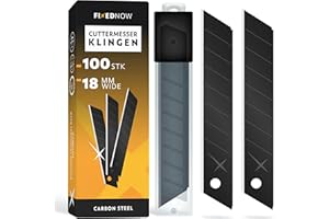 FixedNow 100 x Cuttermesser Klingen 18mm extra scharf aus japanischem Carbonstahl I Profi Abbrechklingen schwarz für Cutter Messer & Teppichmesser I Kattermesser Ersatzklingen, Knife Blade