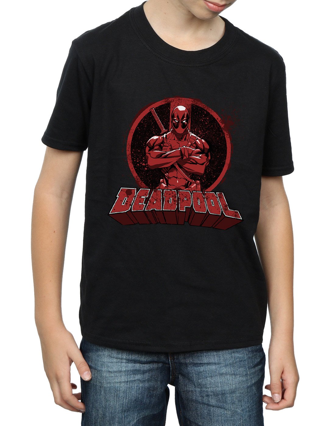 Absolute-Cult-Marvel-Jungen-Deadpool-Crossed-Arms-Logo-T-Shirt