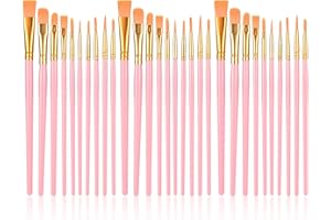 LUXECOVE Pinceles para óleo de 30 Piezas, Juego de Pinceles de Nailon para Acuarela, Pinceles Pintura acrilica, Pinceles acrílicos y de Acuarela, adecuados para niños, Pinceles de Acuarela para Adultos, Rosa