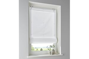 KUTTI Tenda a pacchetto in 100% cotone, colore bianco, opaca, montaggio senza foratura, con ganci per finestra, larghezza 45 x altezza 140 cm