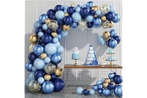 FRIGG Kit Arche Ballon Bleu, 133 Pièces Guirlande Ballon Anniversaire avec Ballon Bleu, Or et Confettis, Arche de Ballon Bleu Marine Pour Decoration Anniversaire, Bapteme Garcon, Baby Shower, Mariage