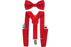 axy Kinder Hosenträger mit Fliege Set für Kinder 1-7 Jahre alt, Y-Form, 3 Clips - Uni Farben Jungen Hosenträger