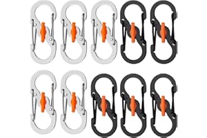 CATELL 10 Piezas Pequeños Mosquetones en Forma de S con Cierre Mosquetón de Acero Inoxidable Mosqueton Doble para Senderismo Camping Pesca Viajes Ciclismo Escalada (Plateado y Negro)