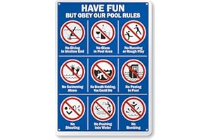 WANWANZI Swimming Pool Rules Metallschild – "Have Fun But Obey Our Pool Rules" – 35,6 x 25,4 cm Pool Warnschild – Rostfreies Aluminium, UV-, wasserdicht und wetterbeständig