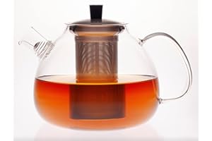 Hanseküche Premium Teekanne 1500 ml Glas Teebereiter - Sehr hitzebeständige Teekanne, Glaskanne, Teebereiter aus Borsilikatglas - Abnehmbares und entfernbares Edelstahl Sieb und Auffangdraht