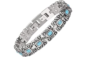 WOLLET Schmucksachen 7.3 '' Weinlese tibetanische Silberne Blaue Türkisarmbandfrauen-Therapie magnetische Armbänder für Frauen Ladies + Free Link + 2pcs freie Türkissteine