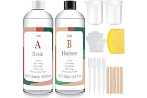 LAIFU Epoxy Resin Kits - 1000ml/33.8oz 2 Part Crystal Clear Casting Resin Kit with Graduated Cups,Droppers, Sticks, Gloves and Plastic Scrapers for Tumblers, Jewelry Resin, Molds, DIY Crafting Resin Kit