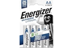 Energizer Ultimate Lithium AA Pilas (Paquete de 4) - Una de Las Pilas AA de Mayor duración del Mundo - para Dispositivos de Alto Consumo - Embalaje 100% reciclable - 25 años de Vida útil