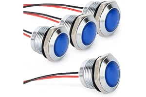 Gebildet 4pcs AC/DC 12-24V 20mA Indicador de Ahorro de Energía Luz Indicadora de Metal Lámpara de Señal Impermeable Tamaño del Orificio 16mm LED Azul (Cabeza de Superficie Esférica)