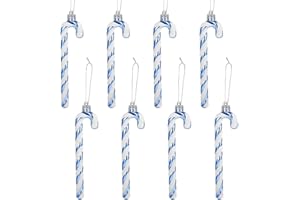 WINWILD Decoración de árbol de Navidad con Purpurina de 14CM Colgante de bastón de Caramelo Azul 8Pzs Decoraciones para árboles de Navidad Decoración navideña de bastón de Caramelo Decoraciones