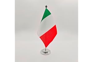 PANDIUI23 Bandiera da tavolo Italia 21 x 14 cm asta e base in acciaio bandiere da tavolo per sale riunioni (Italia)