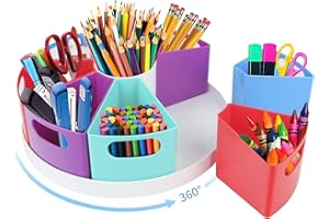 ZERUIDM Rotating Desk Stationary Organiser, Art Supply Organiser Storage Caddy for Kids, Spin Pencil Holder Crayon Marker Organizer for Home School Classroom Multicolored