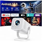 Portable Projector 【Android 14.0 &amp; Integrated App】 Projector 4K/1080P Support Short Shot, Auto Keystone, WiFi 6 Bluetooth 5.4