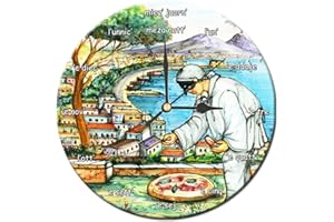 Napolamp Orologio Tondo in Ceramica da Tavolo con Stampa Decorativa Pulcinella Adatto per Ogni Ambiente della casa dell'ufficio e dello Studio. Disponibile in Varie Misure