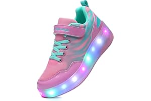ROLLTONGOZ Boys and Girls LED Roller Skates Shoes with Double Wheels Trainers Technical Retractable Skateboarding Shoes for Kids Light up Shiny Luminous Sneakers Best Gift for Party Birthday Christmas Day