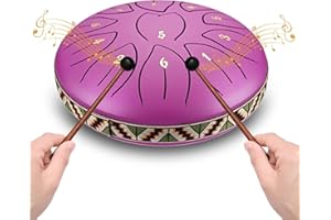 VAYOTOY Steel Tongue Drum 6 Pollici 11 Note Tamburo in Acciaio Steel Handpan Drum Strumenti Musicali, Plettri per Dita, Music Book, Carry Bag per Meditazione, Yoga, Tempio (Viola)