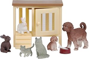 Lundby Zwierzęta domowe do domku dla lalek - 9-częściowy zestaw akcesoriów do domku dla lalek - pies - kot - królik - figurka - zwierzę - kotek - szczeniaki - akcesoria - od 4 lat - mini lalki 1:18