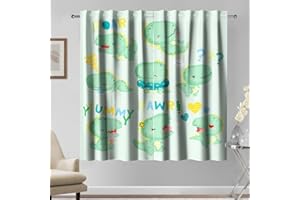 Kzzfqxb Cortinas de Dibujos Animados de 107x160cm 2 Paneles, con diseño de Dinosaurios Verdes sonrientes, decoración Encantadora para Dormitorio Infantil, guardería, Sala de Estar