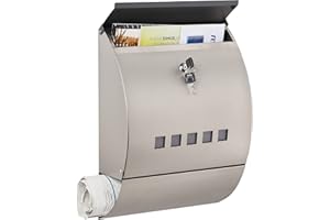 Relaxdays Boîte aux Lettres, Porte-journaux, Acier INOX, fenêtres de visualisation, 2 clés, HLP 40x30x12,5 cm, argenté