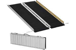 HOMCOM Składana rampa do wózka inwalidzkiego, 122 x 73,6 cm, ze stopu aluminium, antypoślizgowa, obramowanie bezpieczeństwa, uchwyty, naklejki odblaskowe, obciążenie do 272 kg, czarna