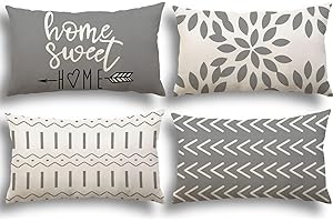 YCOLL Fundas de Cojín, Funda de Almohada del Sofá Throw Cojín Decoración Almohada Funda de Almohada de Lino de la Cubierta Decorativo para Sala de Estar Sofás 30 x 50cm Juego de 4 (Gris)