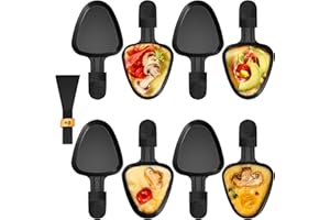 ‎ZALAVA Zalava 8er Set Raclette Pfännchen antihaftbeschichtet, Mini Grill Pfännchen Ersatz mit 8 Schaber und buntem wärmeisoliertem Griff, Grillen von Käse, Eiern