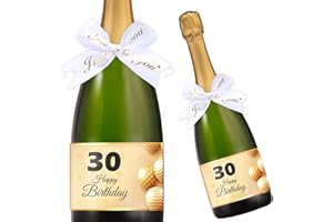 LEMONSTONE Lot de 10 étiquettes de bouteille de 30 ans avec 10 nœuds cadeaux, étiquettes Happy Birthday, personnalisées pour hommes et femmes (14,8 cm x 10,5 cm)