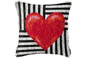 DATOU Liebe Herz Kissenbezüge Kissen Knüpfkissen Zum Selber Knüpfen Kissen Sofa-Sitzbezug Kreuzstich Mit Bedruckter Leinwand Für Kinder Erwachsene Anfänge(Size:42cm/16.5in,Color:1)