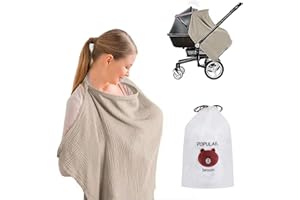 KATSLYN Breastfeeding Cover,Nursing Cover with Storage Bag,Cotton Multi Use Breastfeeding Cover,Nursing Cover for Baby Breastfeeding & Pumping,Breastfeeding Breathable Cotton Shawl (Khaki)